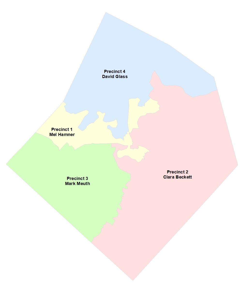 Map of Bastrop County showing Precinct 4 boundaries